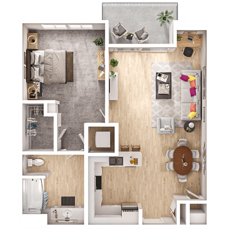 Floor plan for 1 bed, 1 bath, 647 sqft